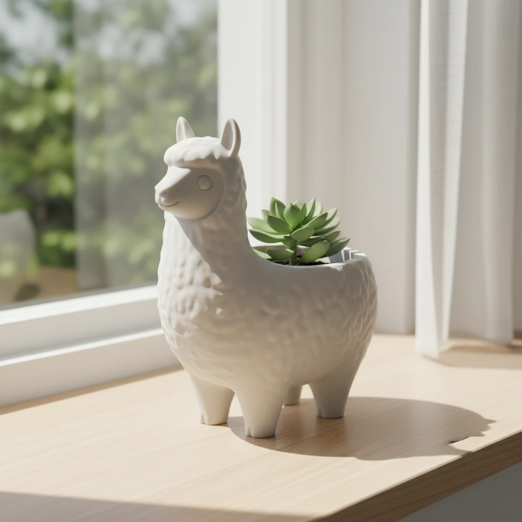 Mini Ghiveci Decorativ Animalut Lama pentru Plante Mici Imprimat 3D - culoare Alb, produs imprimat 3D Vibecraft