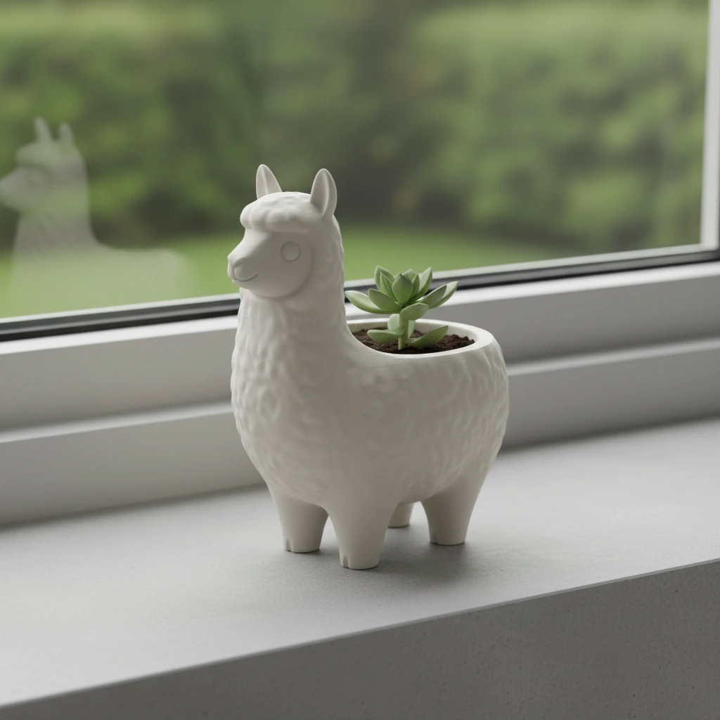 Mini Ghiveci Decorativ Animalut Lama pentru Plante Mici Imprimat 3D - culoare Alb, produs imprimat 3D Vibecraft