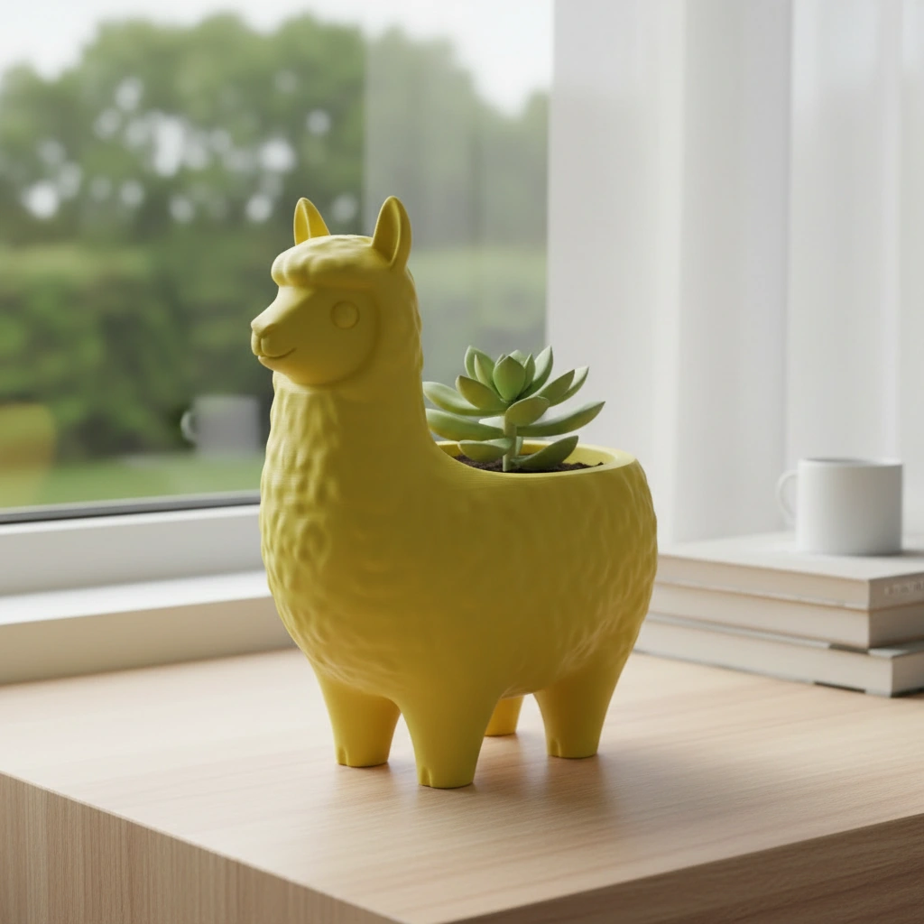 Mini Ghiveci Decorativ Animalut Lama pentru Plante Mici Imprimat 3D - culoare Galben, imprimare 3D Vibecraft
