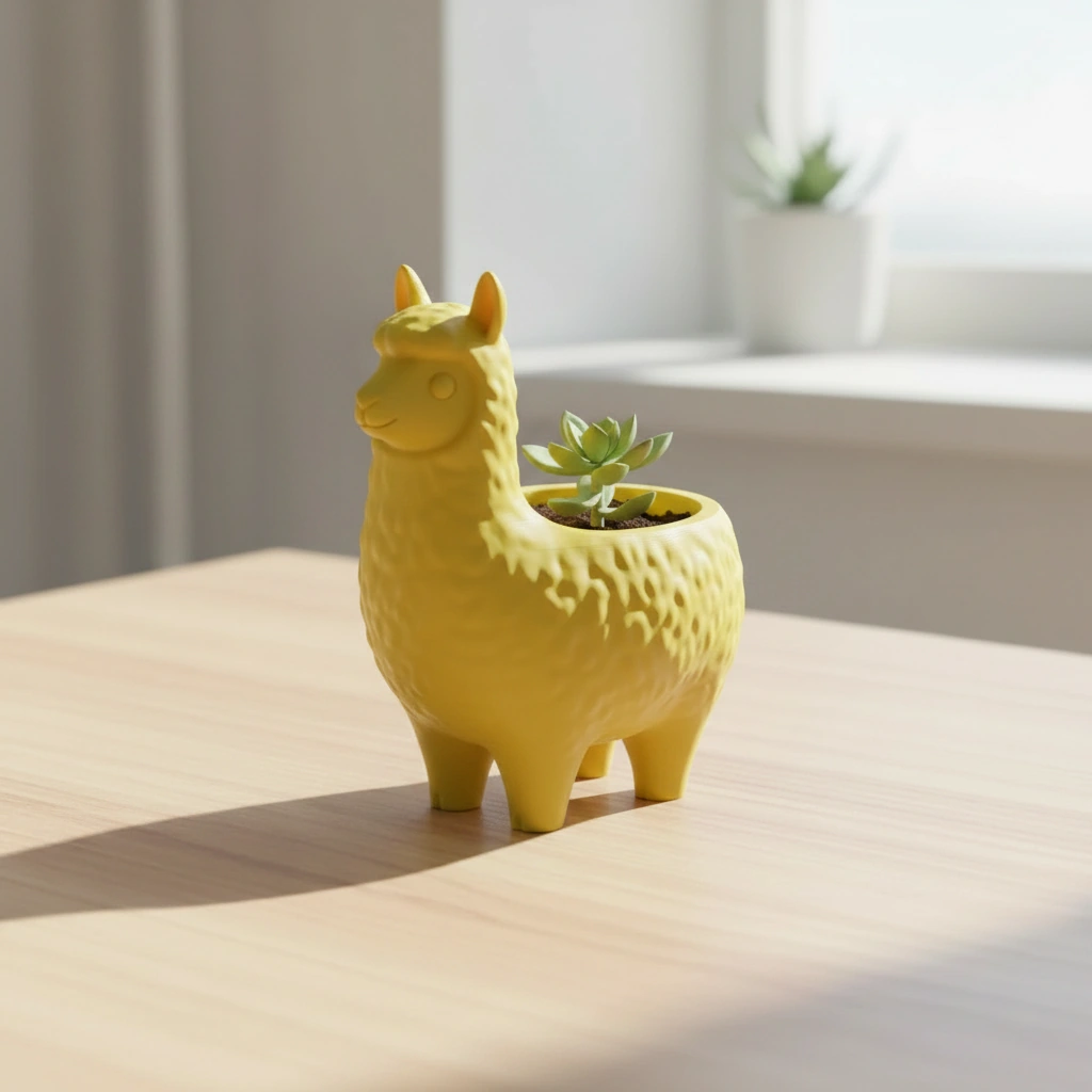 Mini Ghiveci Decorativ Animalut Lama pentru Plante Mici Imprimat 3D - culoare Galben, imprimare 3D Vibecraft