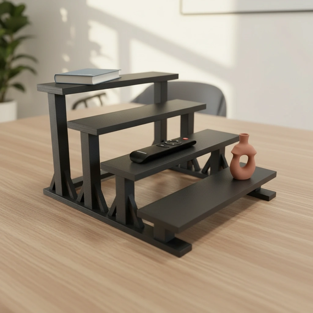Mini Raft de Expunere Compact cu 4 Nivele - Negru compozit mat, imprimare 3D Vibecraft