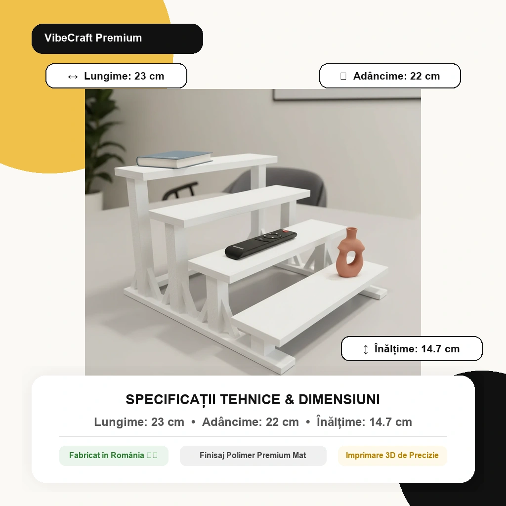 Mini Raft de Expunere Compact cu 4 Nivele - dimensiuni produs, produs imprimat 3D Vibecraft