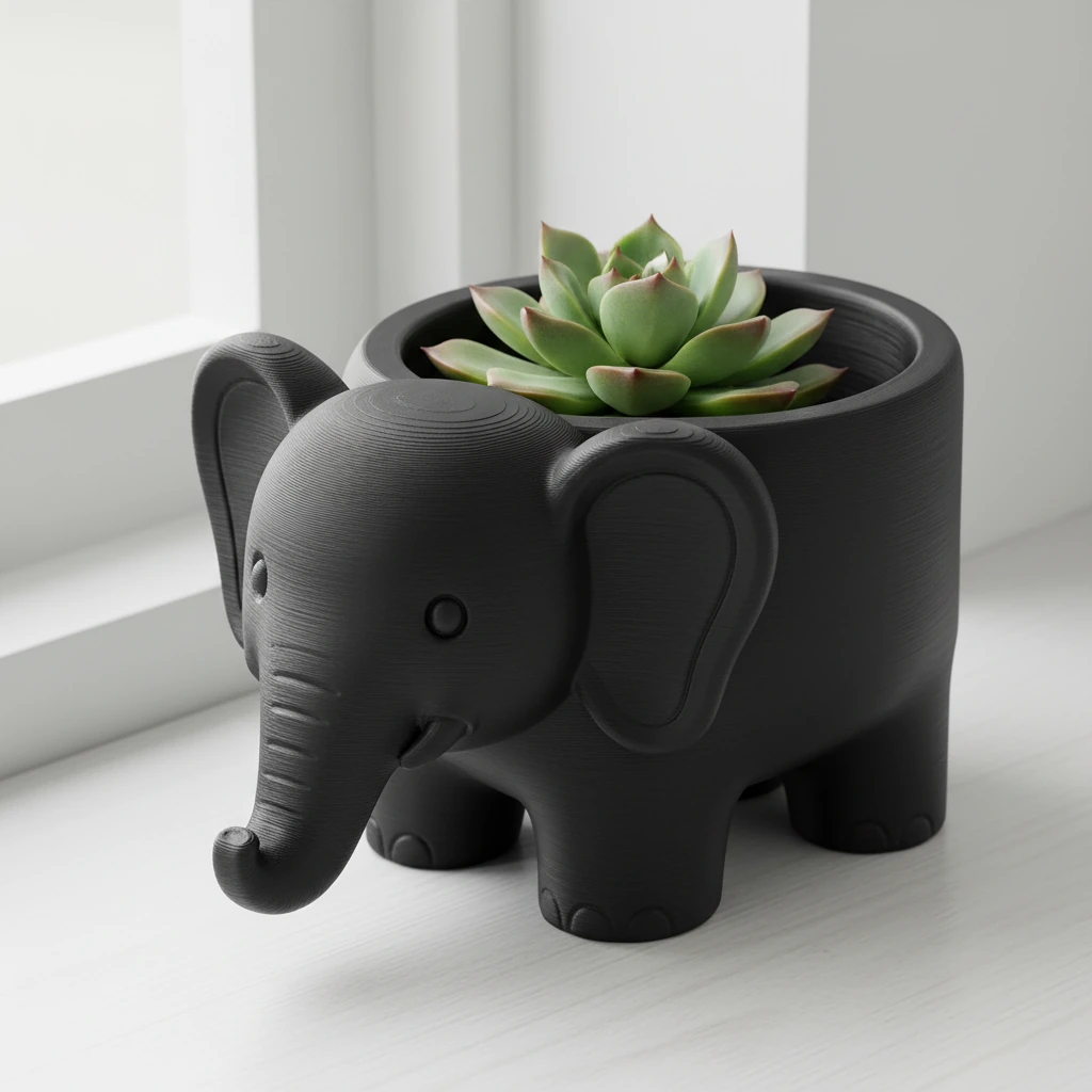 Ghiveci Decorativ Elefant Imprimat 3D pentru Plante - culoare Negru, produs imprimat 3D Vibecraft