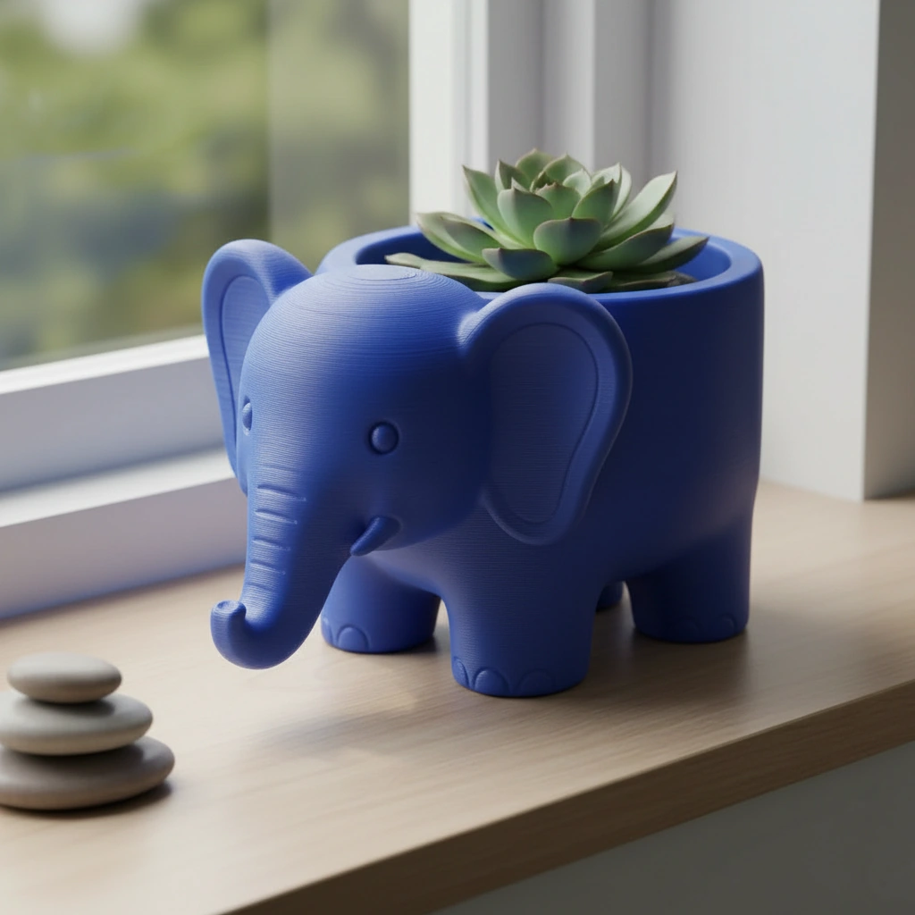 Ghiveci Decorativ Elefant Imprimat 3D pentru Plante - culoare Albastru, imprimare 3D Vibecraft