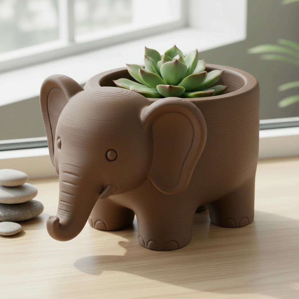 Ghiveci Decorativ Elefant Imprimat 3D pentru Plante - culoare Maro, imprimare 3D Vibecraft
