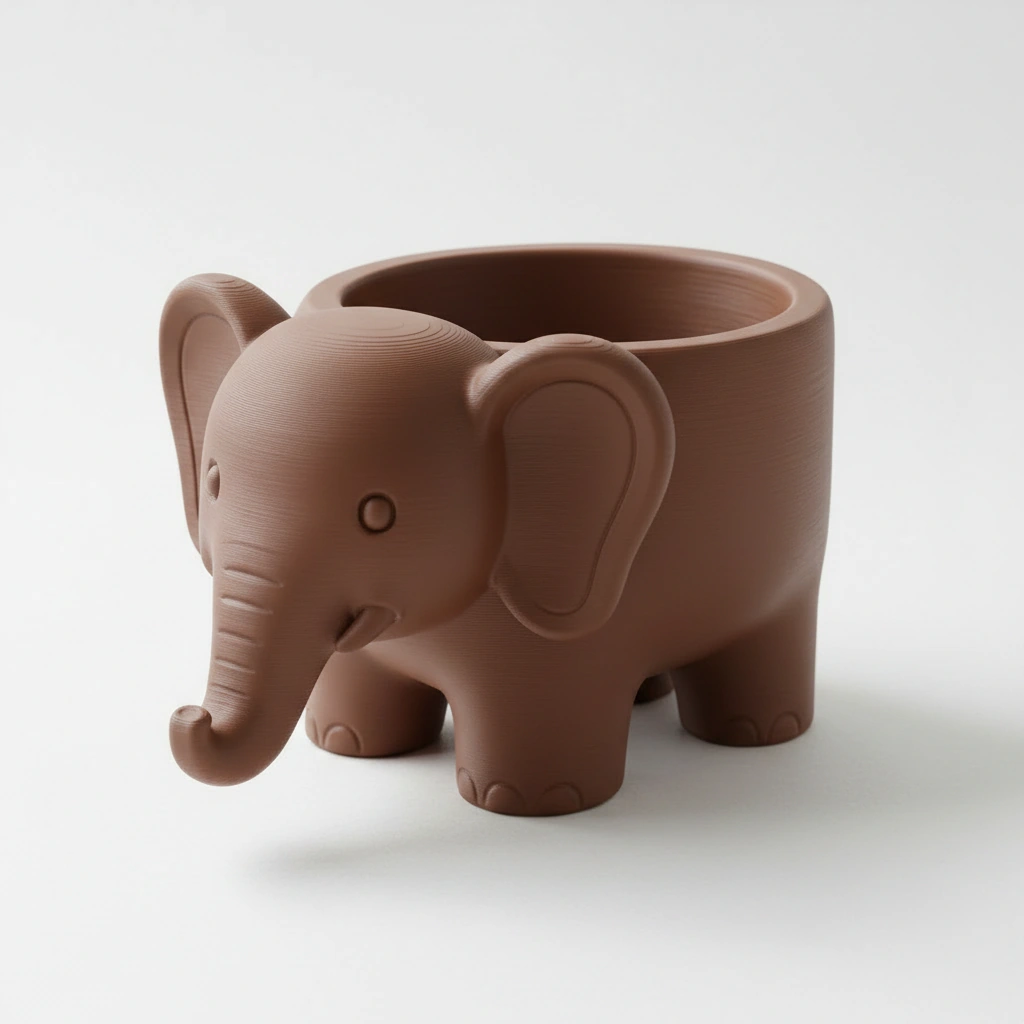 Ghiveci Decorativ Elefant Imprimat 3D pentru Plante - culoare Maro, imprimare 3D Vibecraft