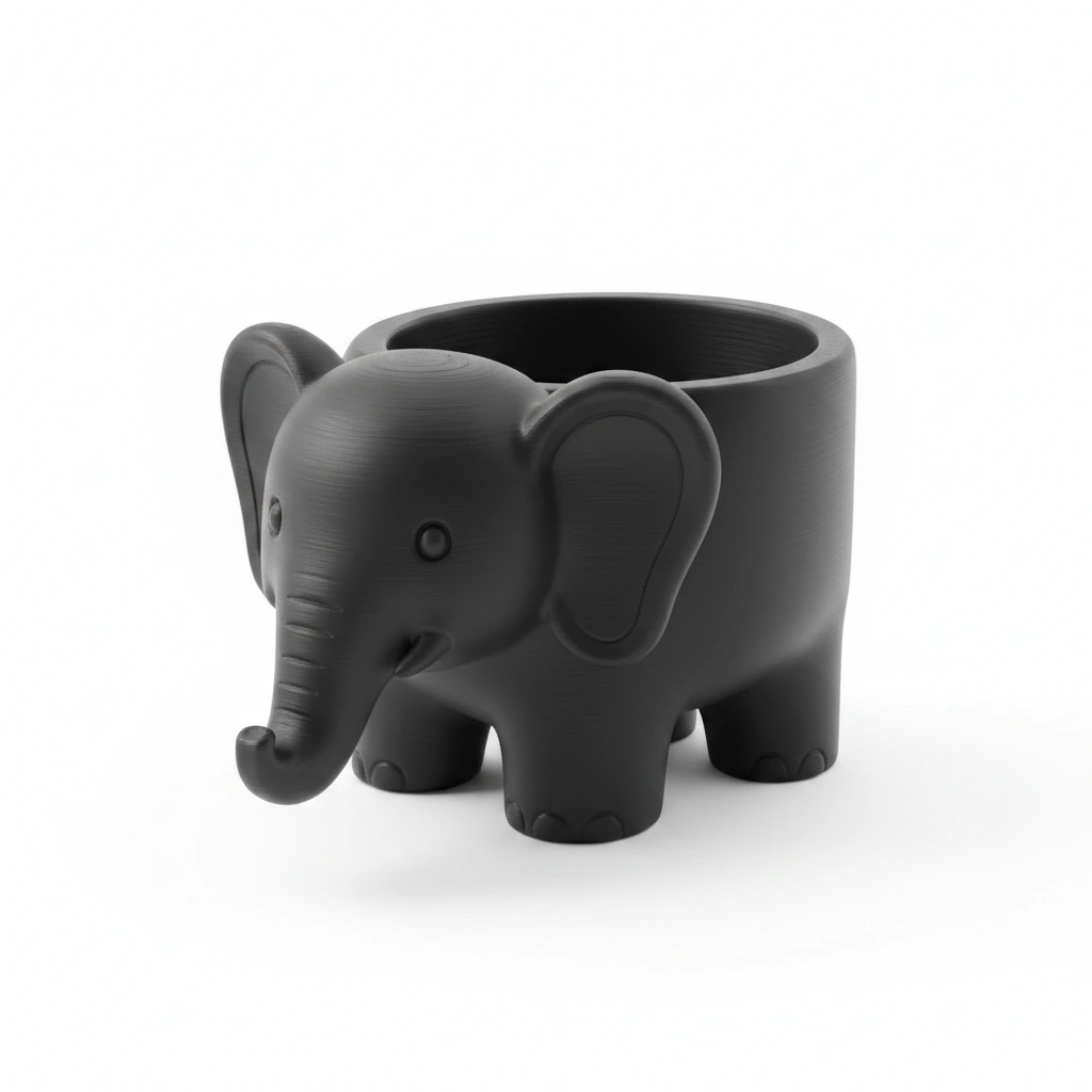 Ghiveci Decorativ Elefant Imprimat 3D pentru Plante - Negru compozit mat, imprimare 3D Vibecraft