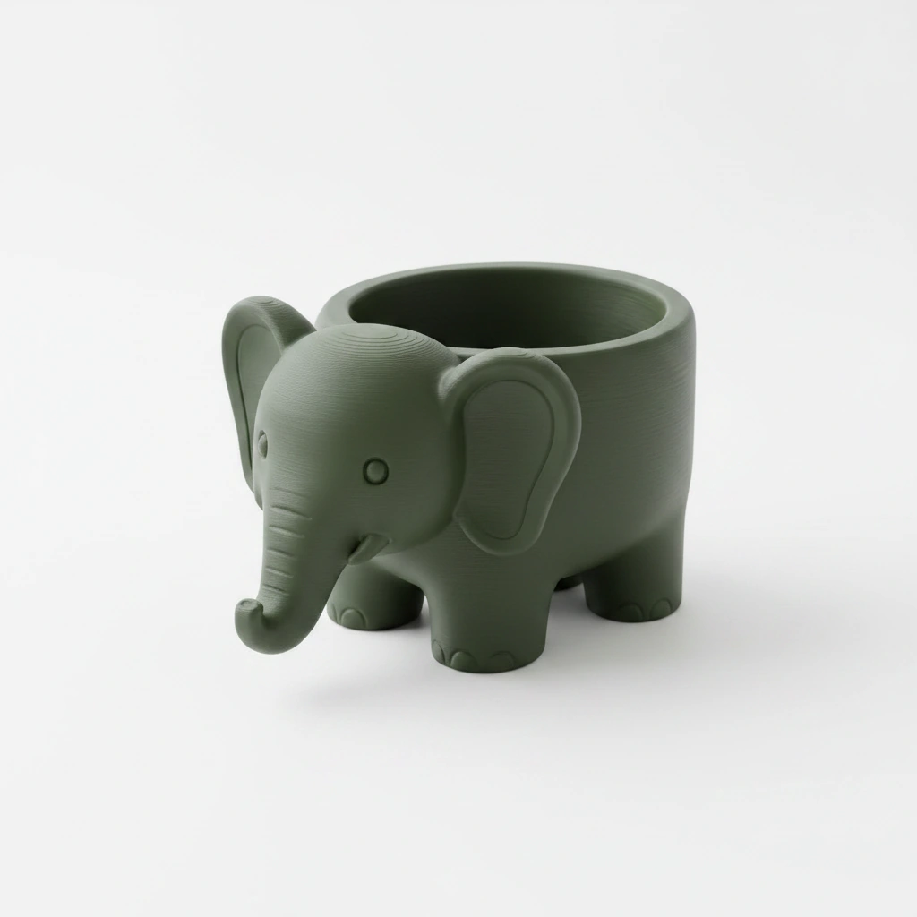 Ghiveci Decorativ Elefant Imprimat 3D pentru Plante - Olive green compozit mat, imprimare 3D Vibecraft