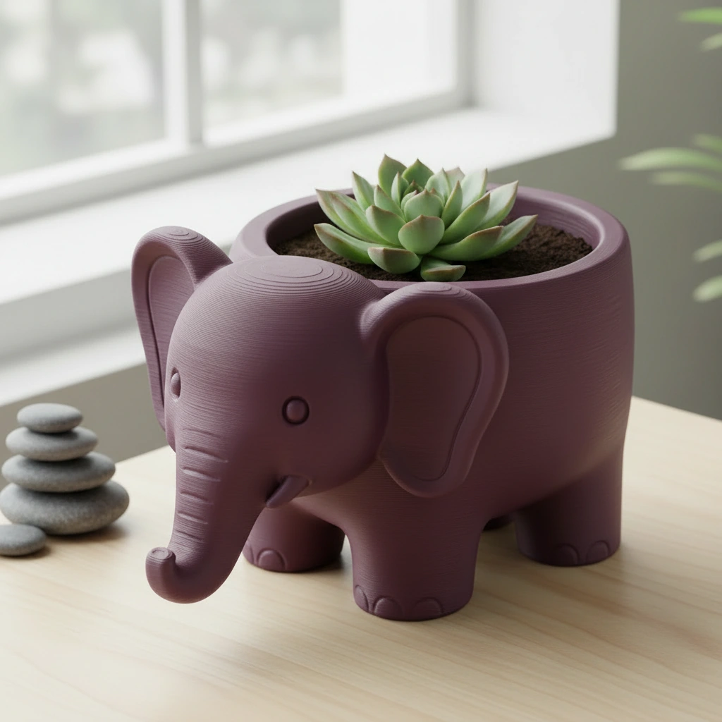 Ghiveci Decorativ Elefant Imprimat 3D pentru Plante - Purple red compozit mat, imprimare 3D Vibecraft