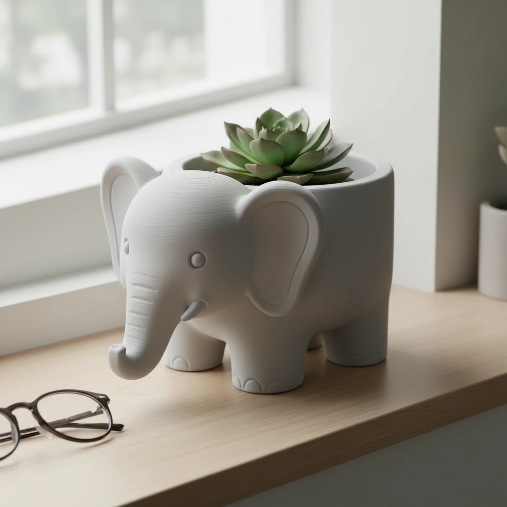 Ghiveci Decorativ Elefant Imprimat 3D pentru Plante - culoare Gri, imprimare 3D Vibecraft