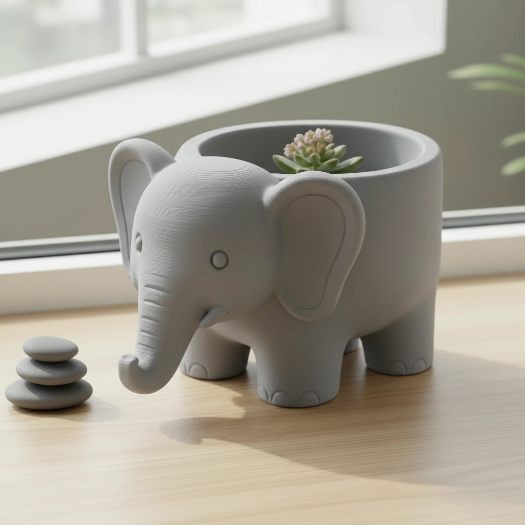 Ghiveci Decorativ Elefant Imprimat 3D pentru Plante - culoare Gri, imprimare 3D Vibecraft