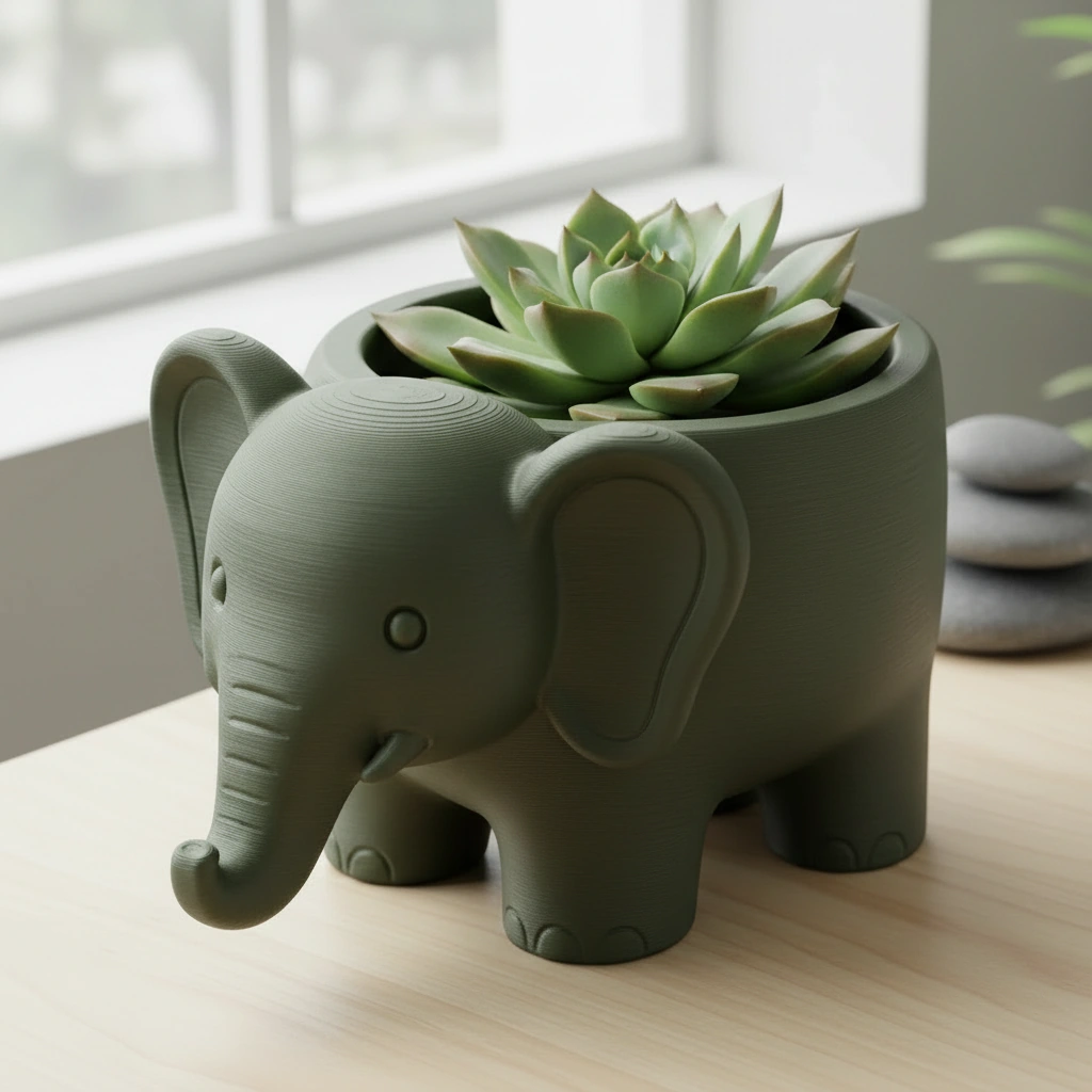Ghiveci Decorativ Elefant Imprimat 3D pentru Plante - culoare Verde, imprimare 3D Vibecraft