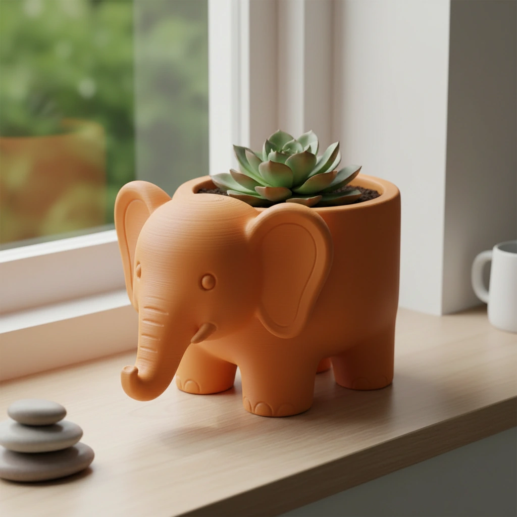 Ghiveci Decorativ Elefant Imprimat 3D pentru Plante - culoare Portocaliu, imprimare 3D Vibecraft