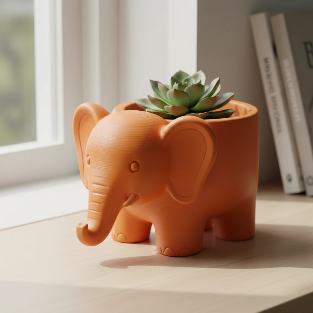 Ghiveci Decorativ Elefant Imprimat 3D pentru Plante - culoare Portocaliu, imprimare 3D Vibecraft