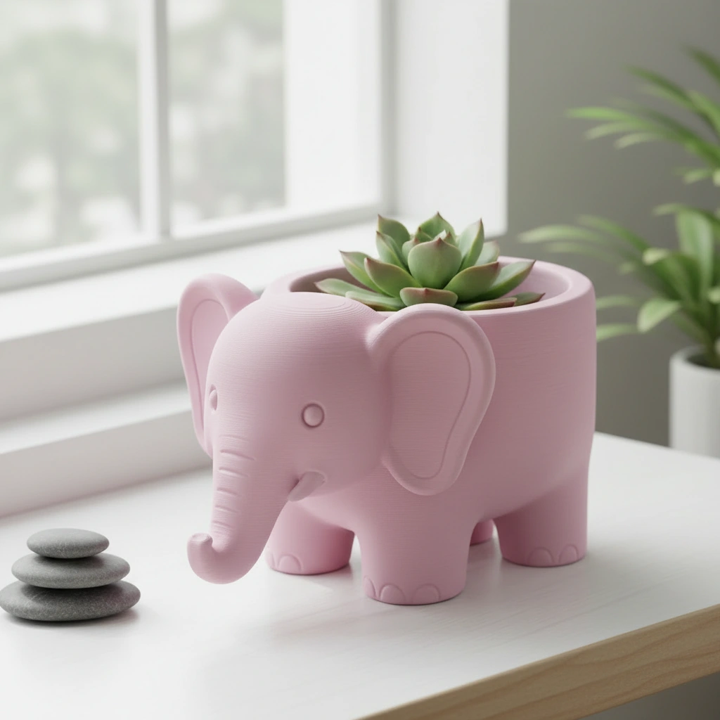 Ghiveci Decorativ Elefant Imprimat 3D pentru Plante - culoare Roz, imprimare 3D Vibecraft
