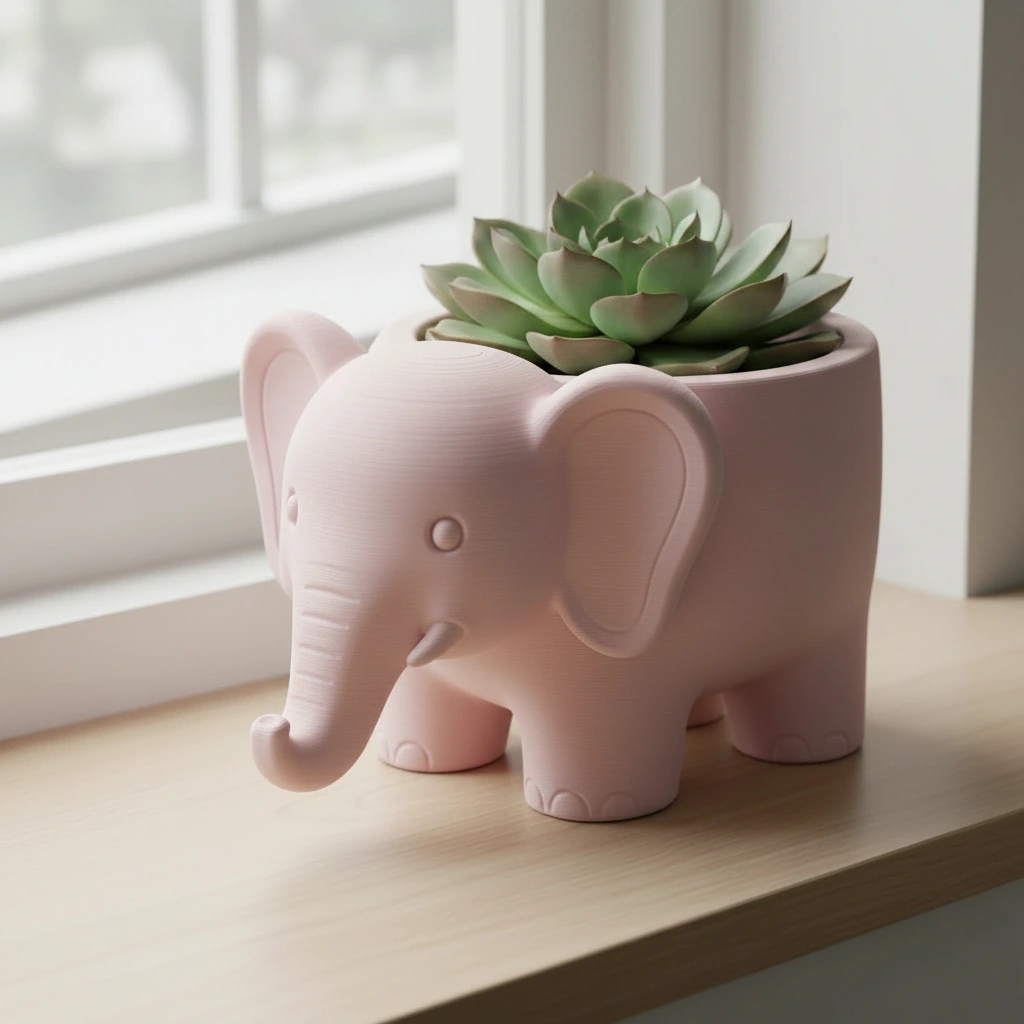 Ghiveci Decorativ Elefant Imprimat 3D pentru Plante - culoare Roz, imprimare 3D Vibecraft