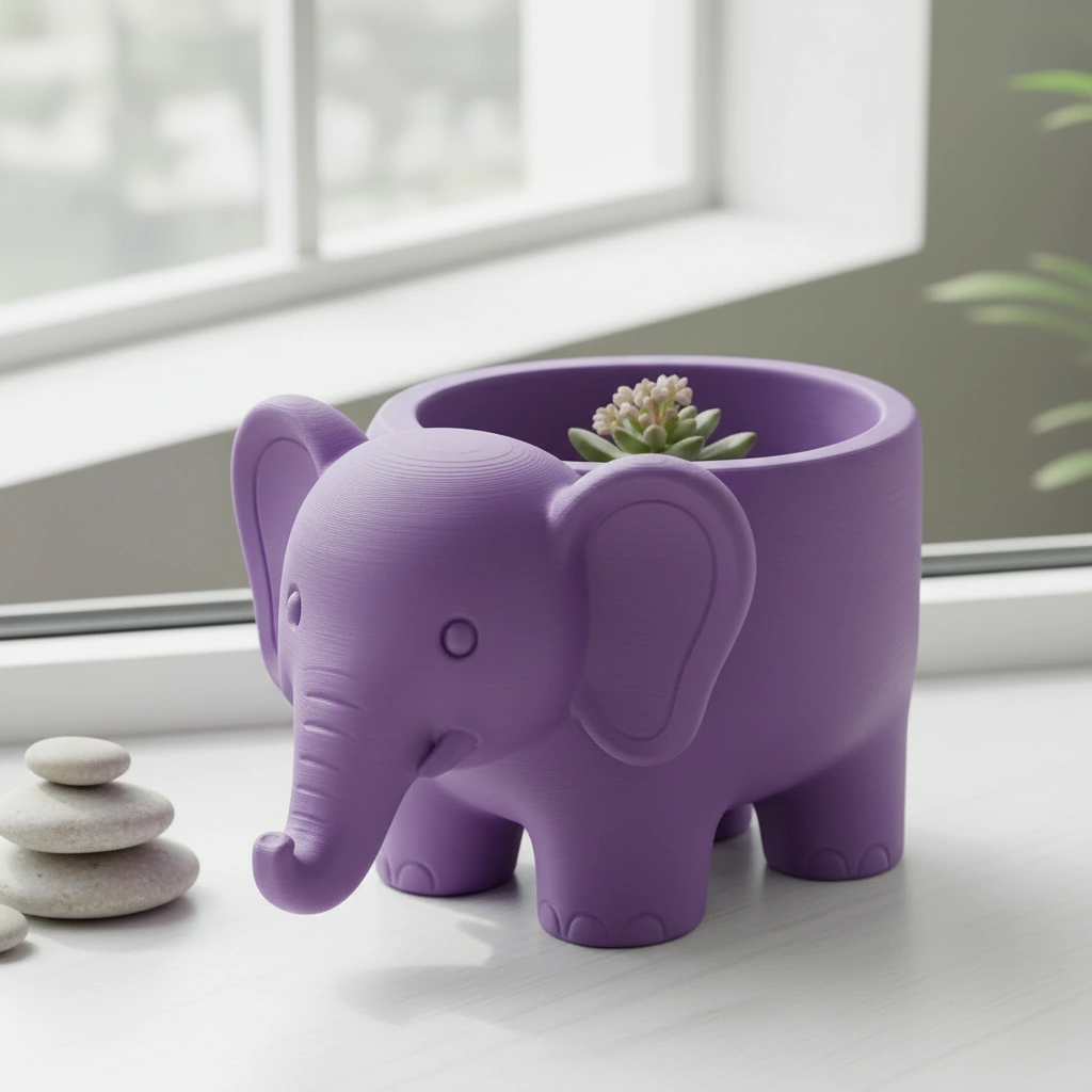Ghiveci Decorativ Elefant Imprimat 3D pentru Plante - culoare Mov, imprimare 3D Vibecraft