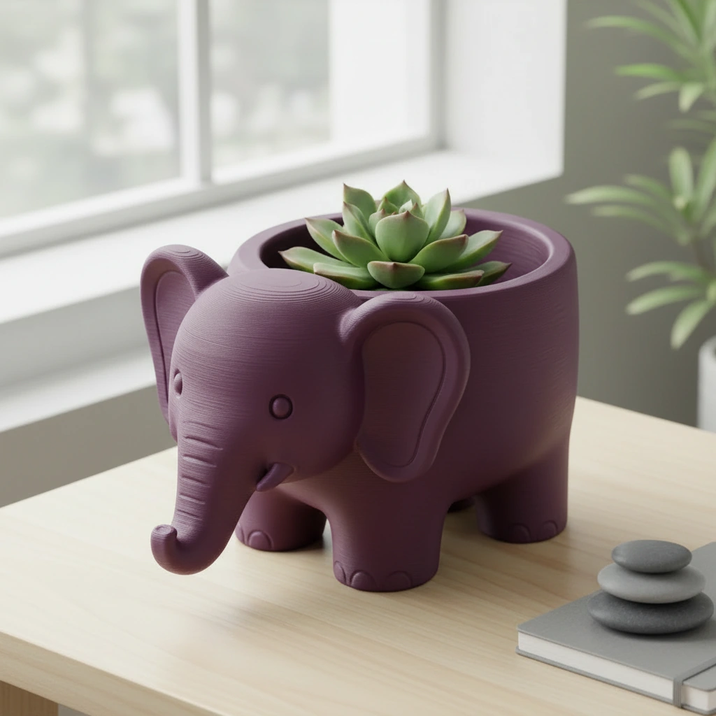 Ghiveci Decorativ Elefant Imprimat 3D pentru Plante - culoare Roșu, imprimare 3D Vibecraft