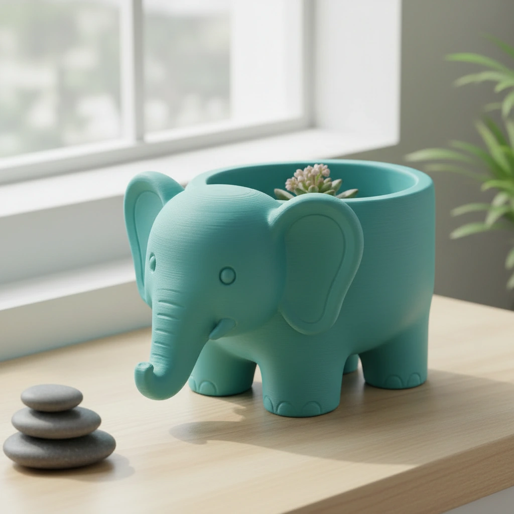 Ghiveci Decorativ Elefant Imprimat 3D pentru Plante - culoare Albastru verzui, imprimare 3D Vibecraft