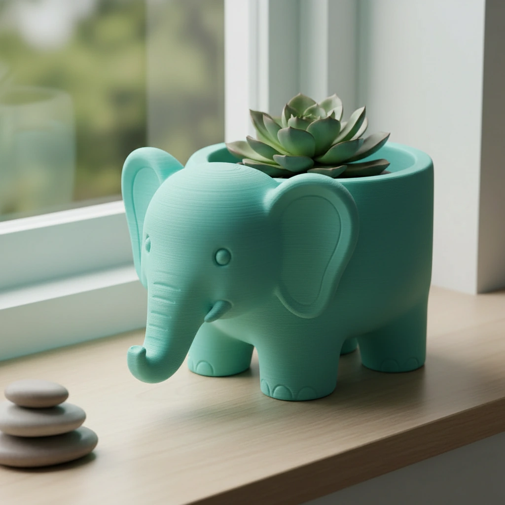 Ghiveci Decorativ Elefant Imprimat 3D pentru Plante - culoare Albastru verzui, imprimare 3D Vibecraft
