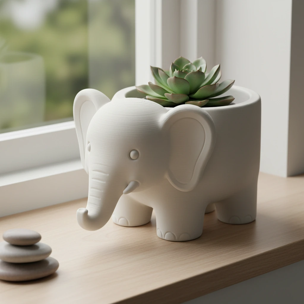 Ghiveci Decorativ Elefant Imprimat 3D pentru Plante - culoare Alb, produs imprimat 3D Vibecraft