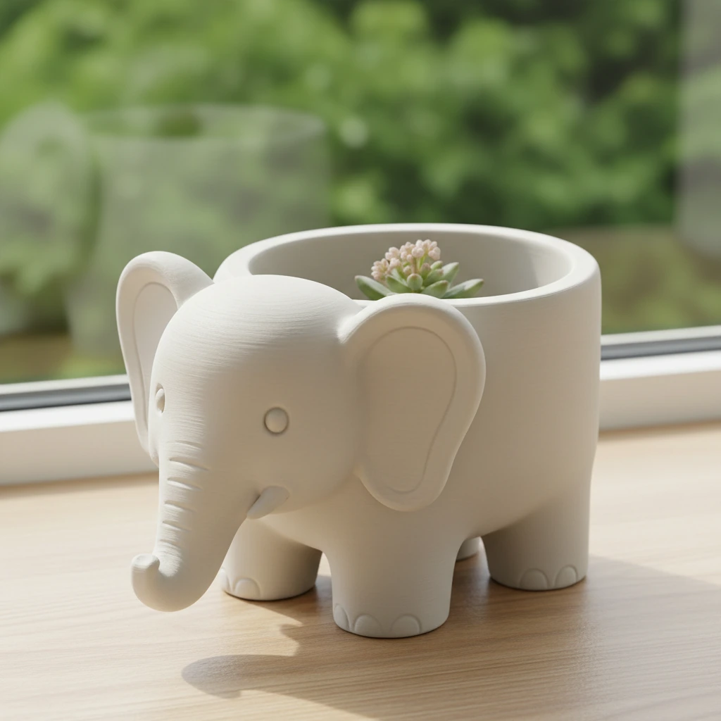 Ghiveci Decorativ Elefant Imprimat 3D pentru Plante - culoare Alb, produs imprimat 3D Vibecraft
