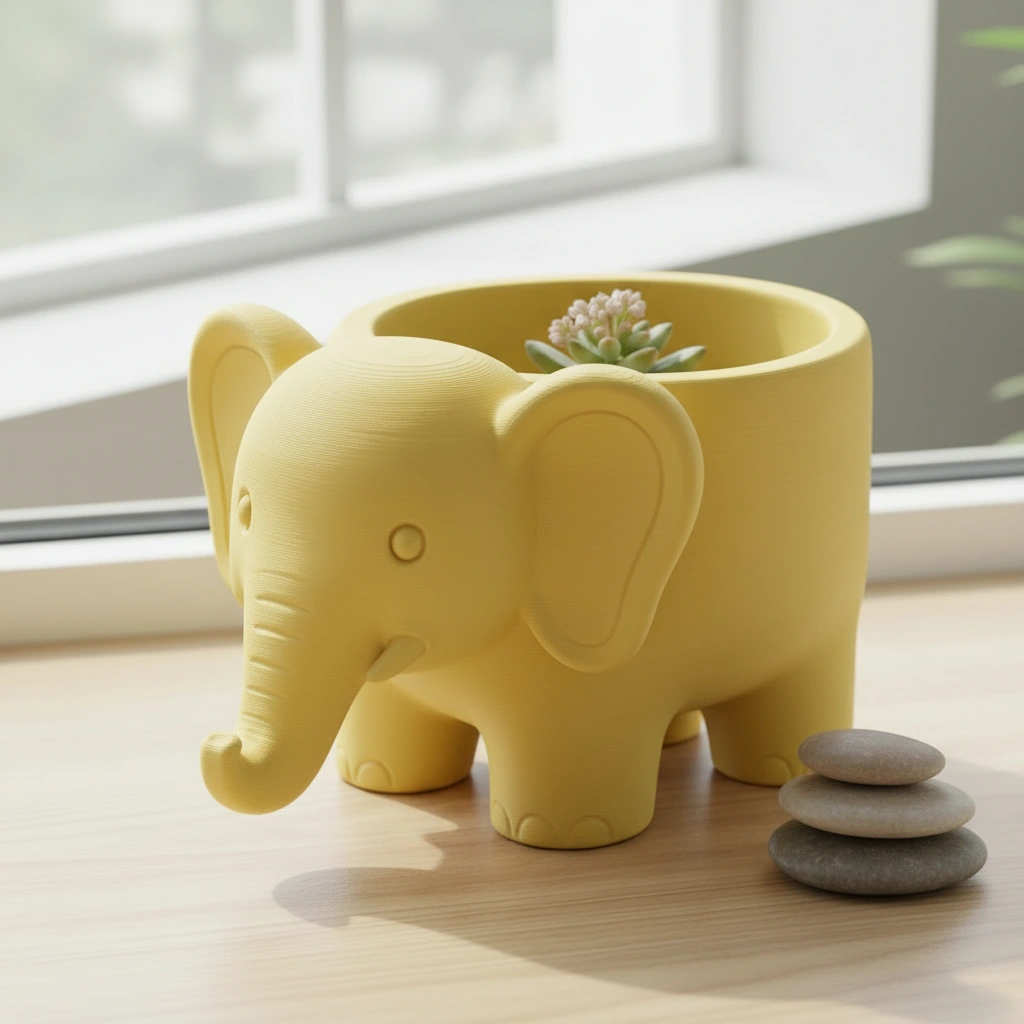 Ghiveci Decorativ Elefant Imprimat 3D pentru Plante - culoare Galben, imprimare 3D Vibecraft