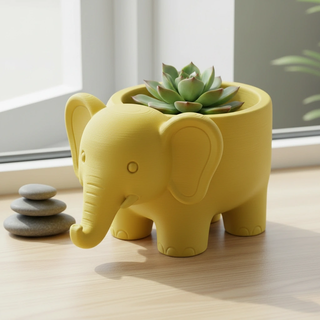 Ghiveci Decorativ Elefant Imprimat 3D pentru Plante - culoare Galben, imprimare 3D Vibecraft