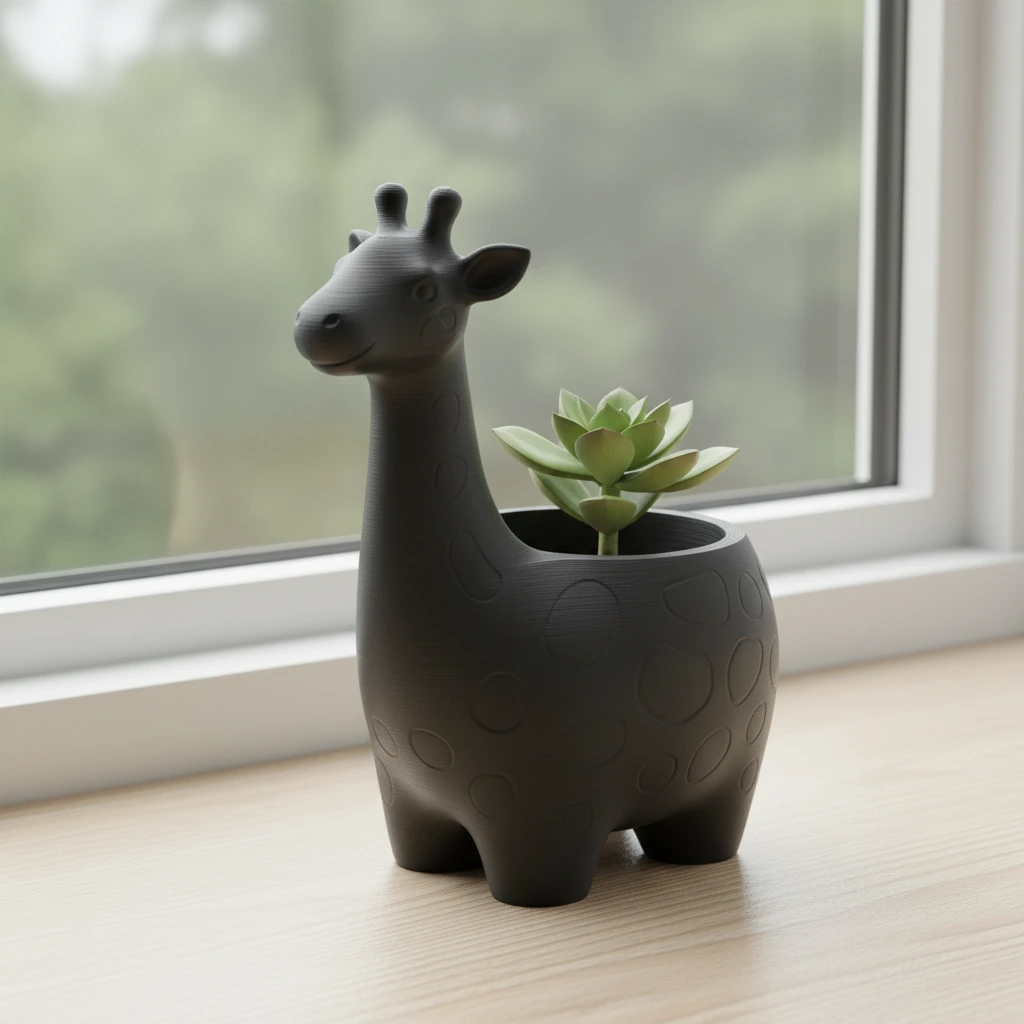 Ghiveci Decorativ Imprimat 3D cu Design Girafa pentru Plante Mici - culoare Negru, produs imprimat 3D Vibecraft