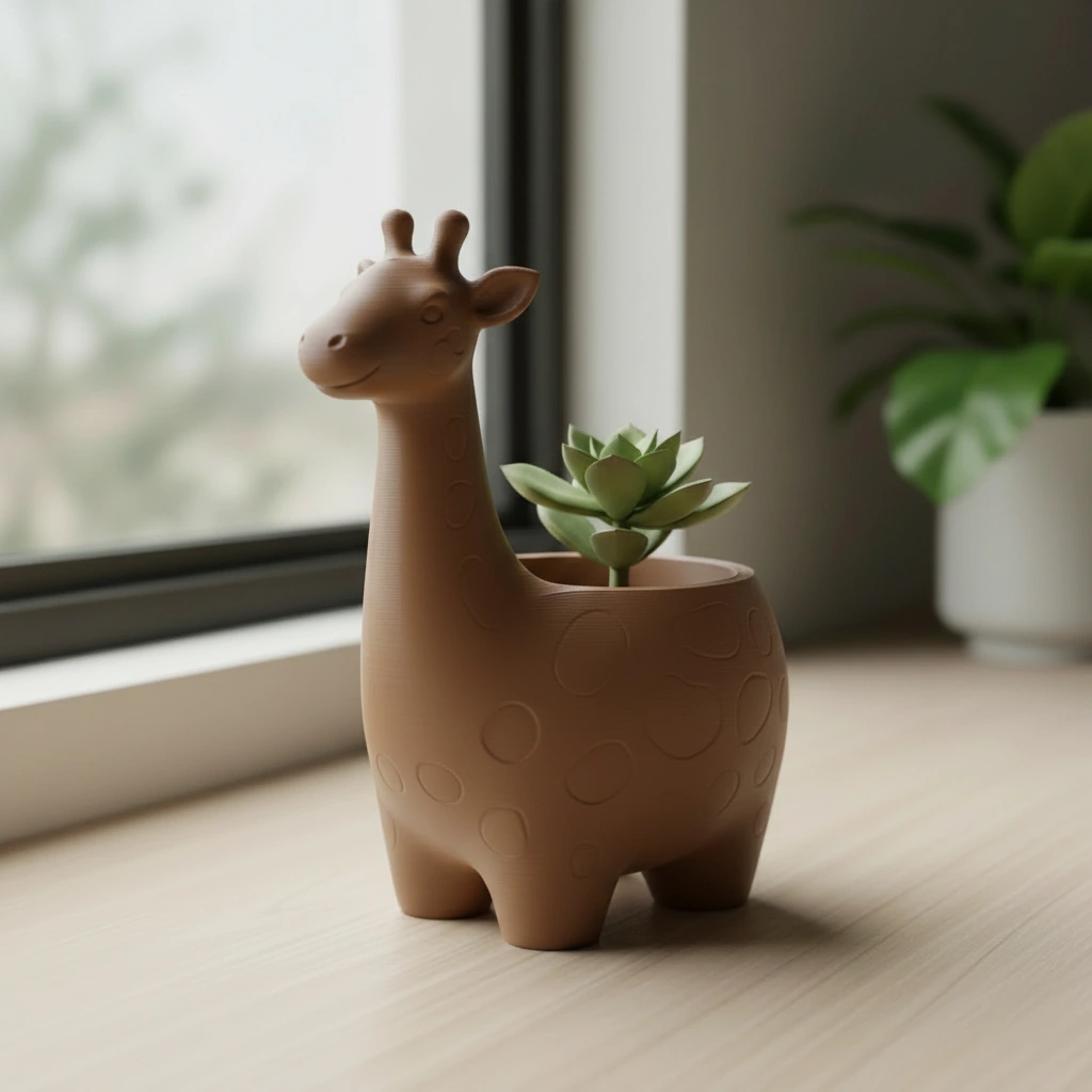 Ghiveci Decorativ Imprimat 3D cu Design Girafa pentru Plante Mici - culoare Maro, imprimare 3D Vibecraft