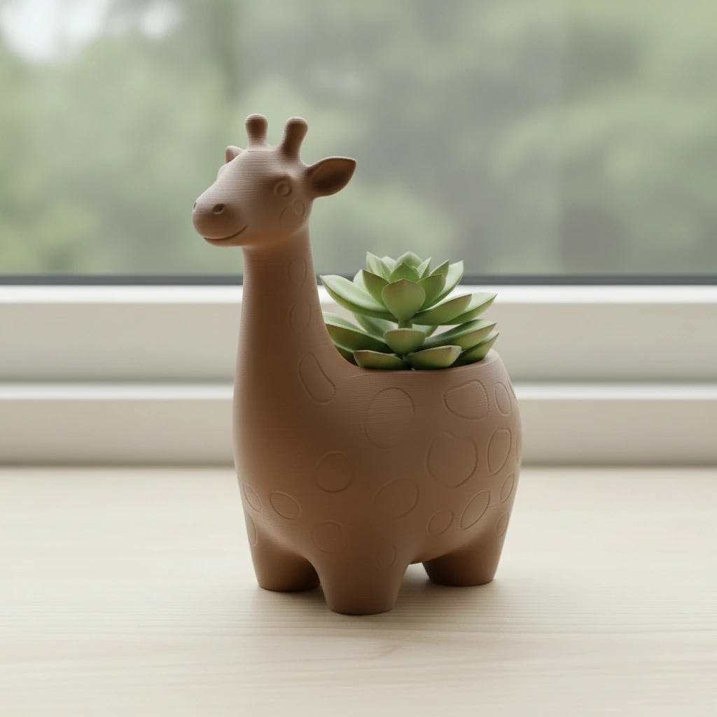 Ghiveci Decorativ Imprimat 3D cu Design Girafa pentru Plante Mici - culoare Maro, imprimare 3D Vibecraft