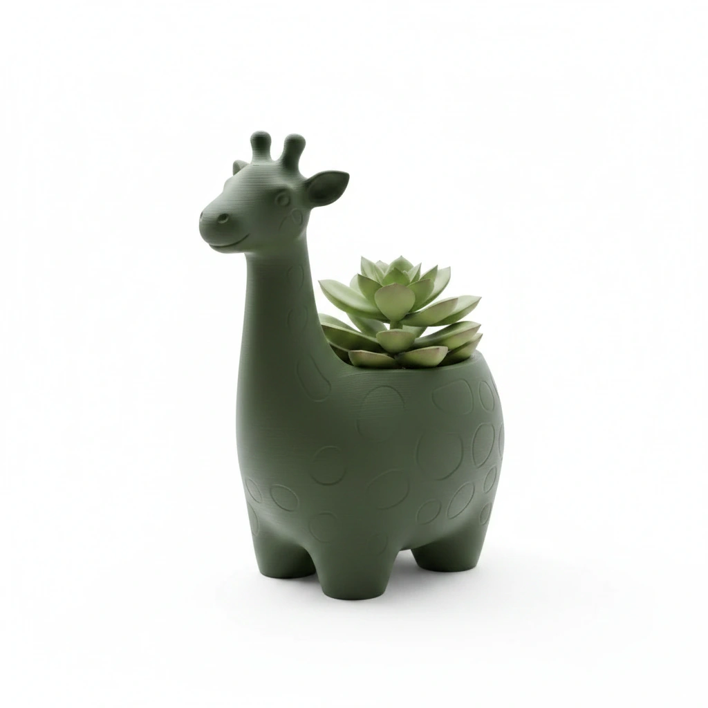 Ghiveci Decorativ Imprimat 3D cu Design Girafa pentru Plante Mici - Olive green compozit mat, imprimare 3D Vibecraft