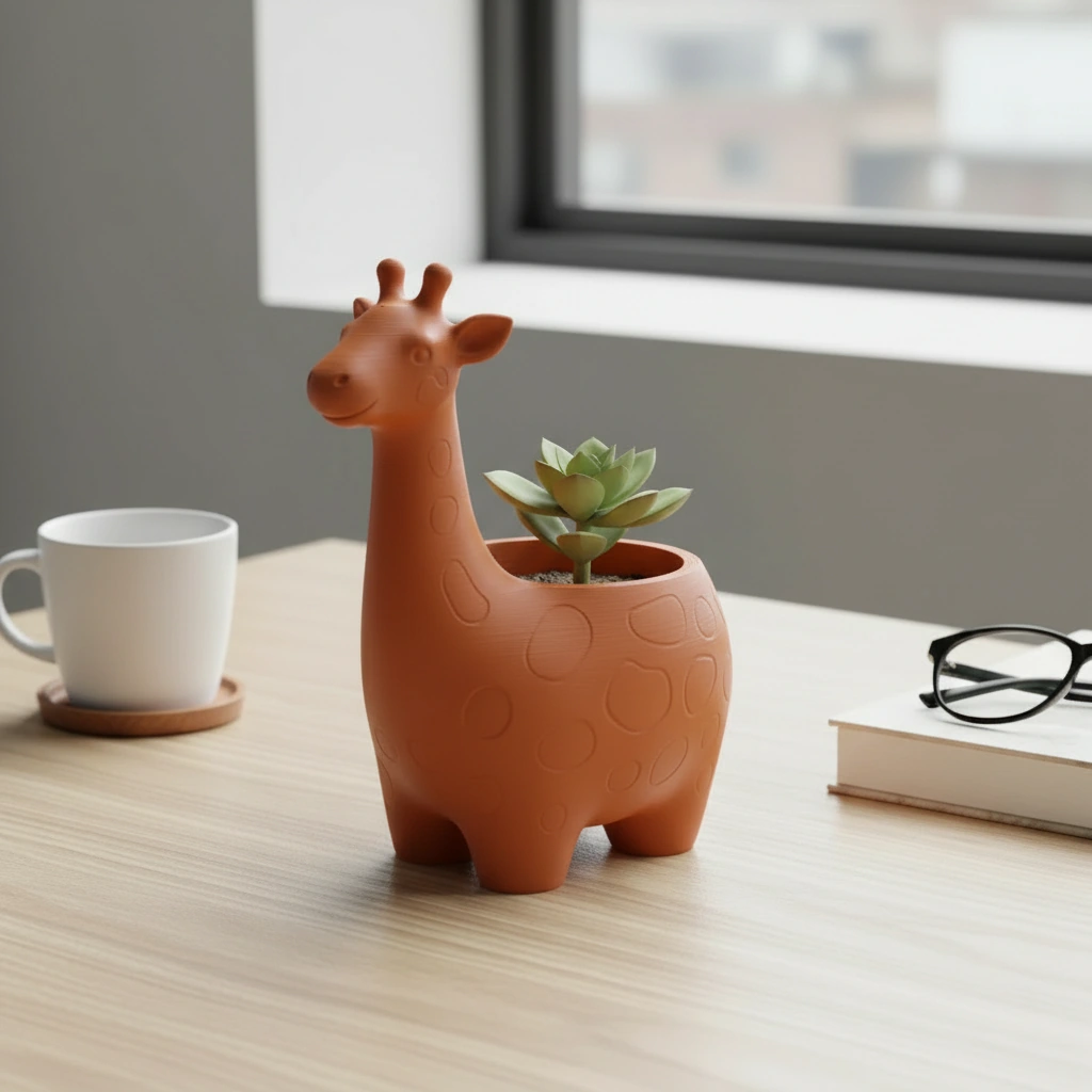 Ghiveci Decorativ Imprimat 3D cu Design Girafa pentru Plante Mici - Orange compozit mat, imprimare 3D Vibecraft