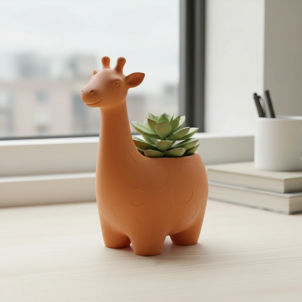 Ghiveci Decorativ Imprimat 3D cu Design Girafa pentru Plante Mici - Orange compozit mat, imprimare 3D Vibecraft