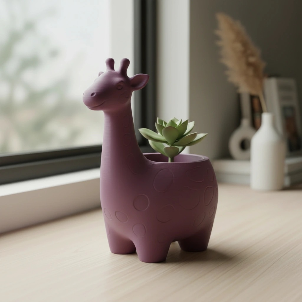 Ghiveci Decorativ Imprimat 3D cu Design Girafa pentru Plante Mici - Purple red compozit mat, imprimare 3D Vibecraft