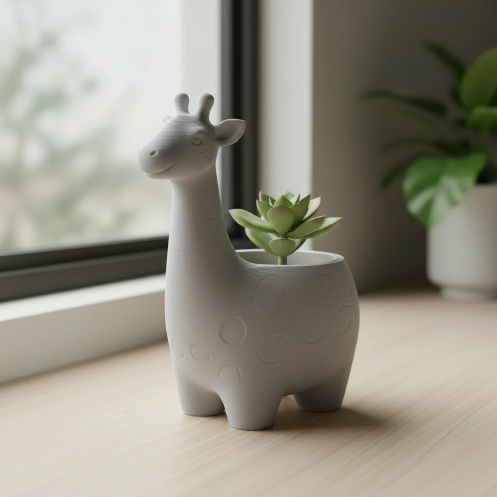 Ghiveci Decorativ Imprimat 3D cu Design Girafa pentru Plante Mici - culoare Gri, imprimare 3D Vibecraft