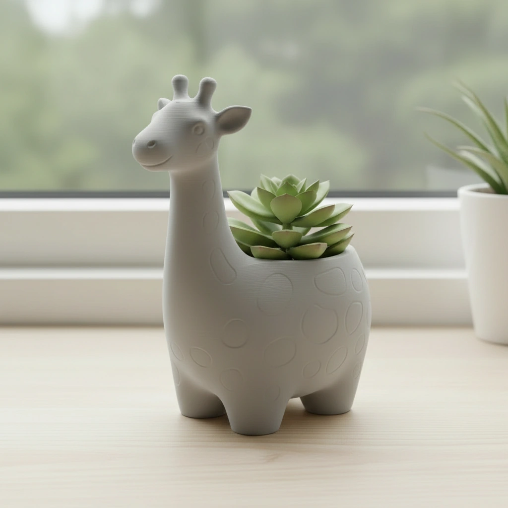 Ghiveci Decorativ Imprimat 3D cu Design Girafa pentru Plante Mici - culoare Gri, imprimare 3D Vibecraft