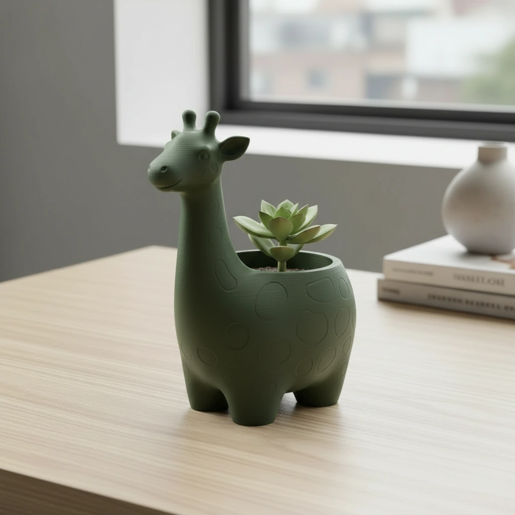 Ghiveci Decorativ Imprimat 3D cu Design Girafa pentru Plante Mici - culoare Verde, imprimare 3D Vibecraft