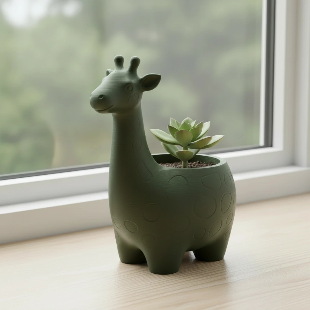 Ghiveci Decorativ Imprimat 3D cu Design Girafa pentru Plante Mici - culoare Verde, imprimare 3D Vibecraft