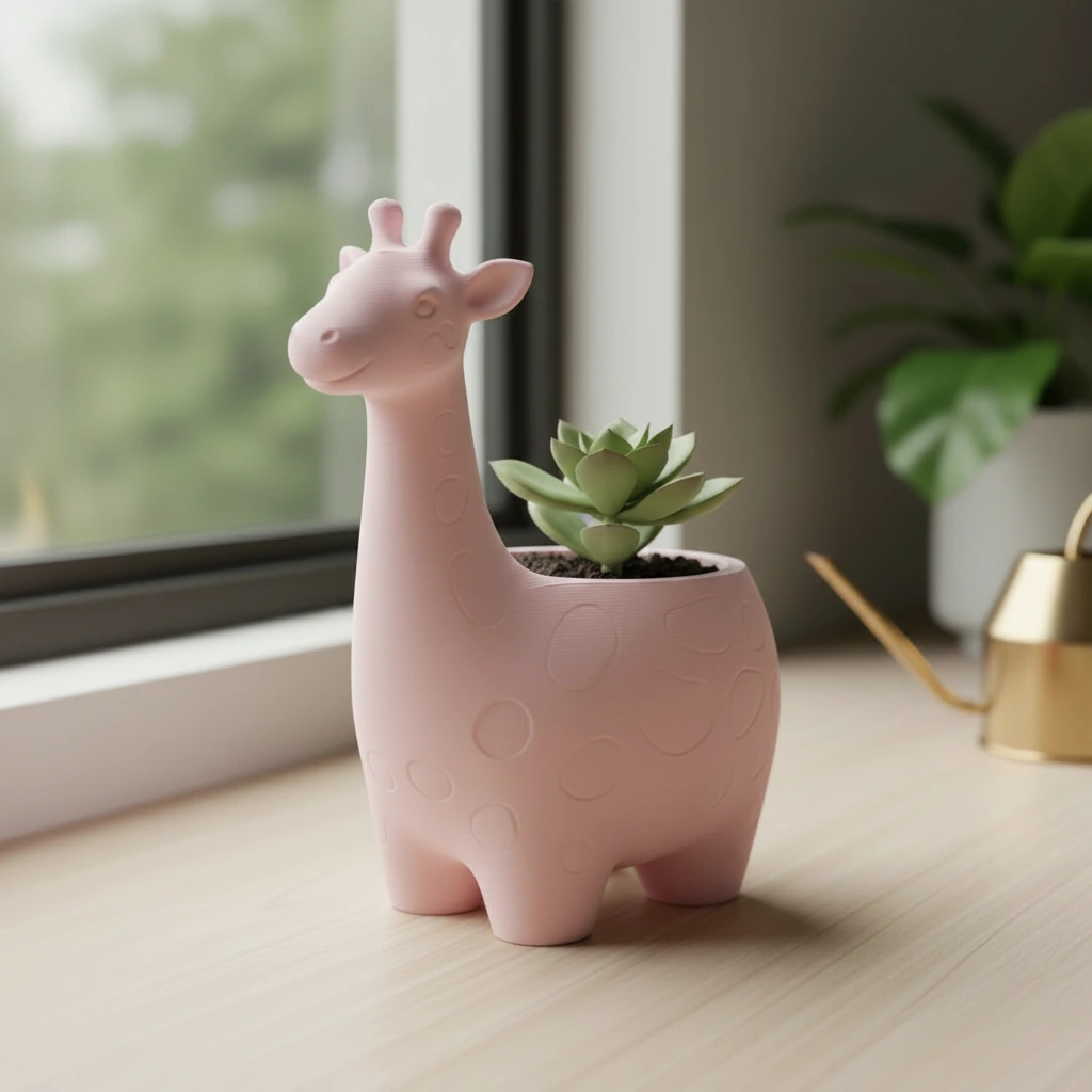 Ghiveci Decorativ Imprimat 3D cu Design Girafa pentru Plante Mici - culoare Roz, imprimare 3D Vibecraft