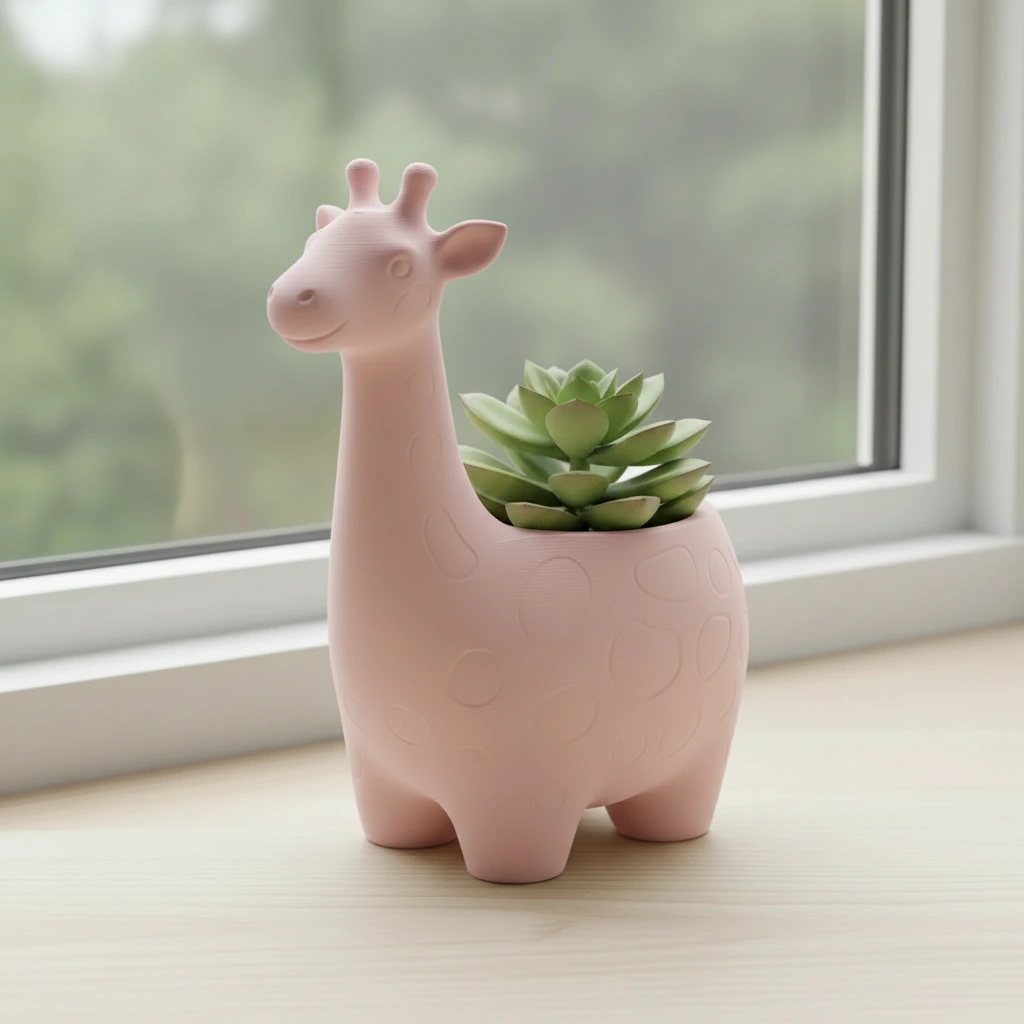 Ghiveci Decorativ Imprimat 3D cu Design Girafa pentru Plante Mici - culoare Roz, imprimare 3D Vibecraft