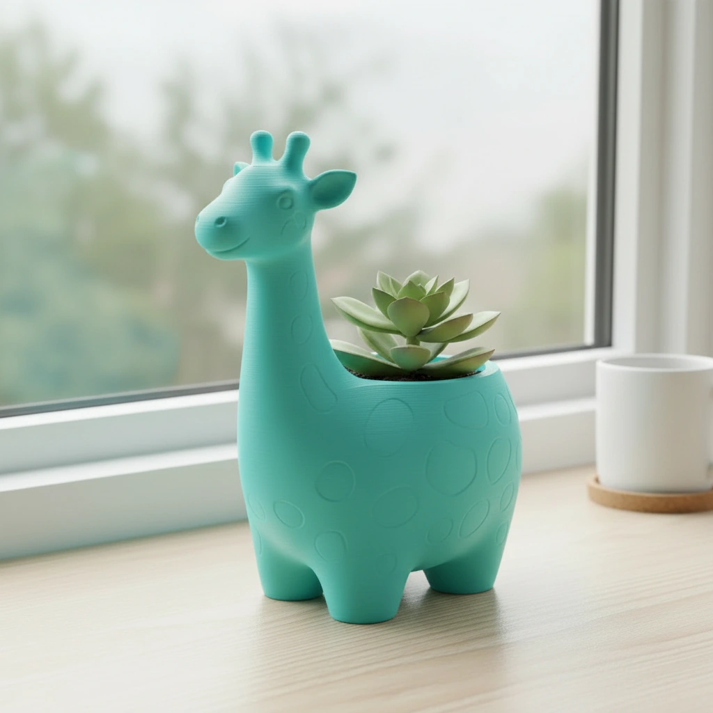 Ghiveci Decorativ Imprimat 3D cu Design Girafa pentru Plante Mici - culoare Albastru verzui, imprimare 3D Vibecraft