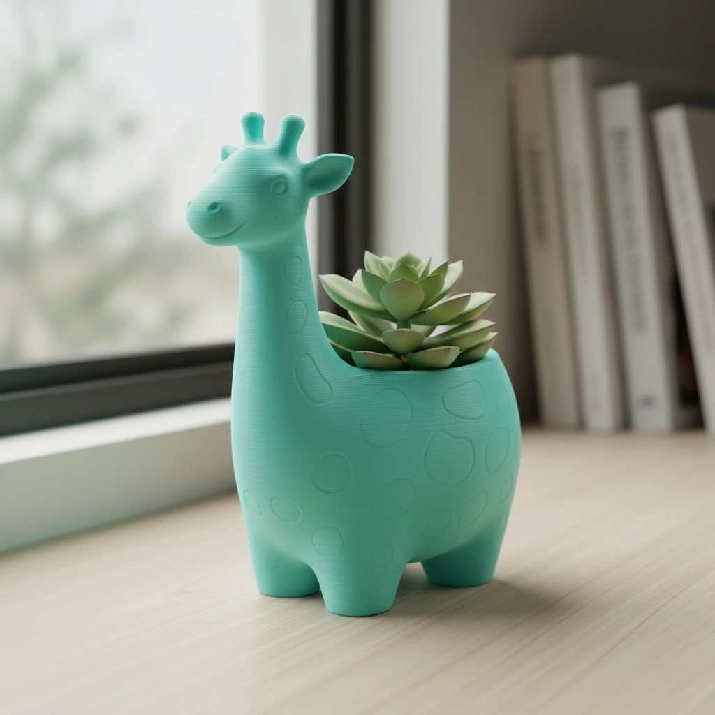 Ghiveci Decorativ Imprimat 3D cu Design Girafa pentru Plante Mici - culoare Albastru verzui, imprimare 3D Vibecraft