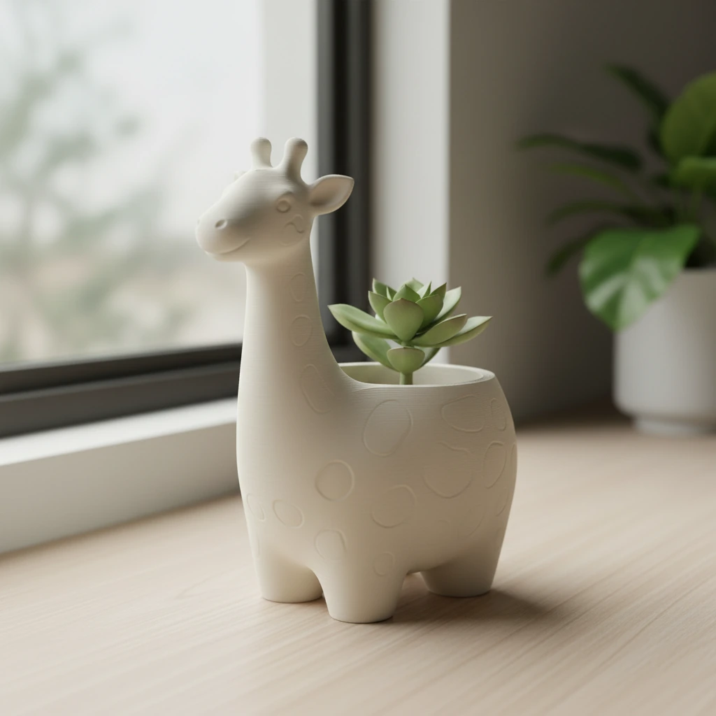 Ghiveci Decorativ Imprimat 3D cu Design Girafa pentru Plante Mici - culoare Alb, produs imprimat 3D Vibecraft