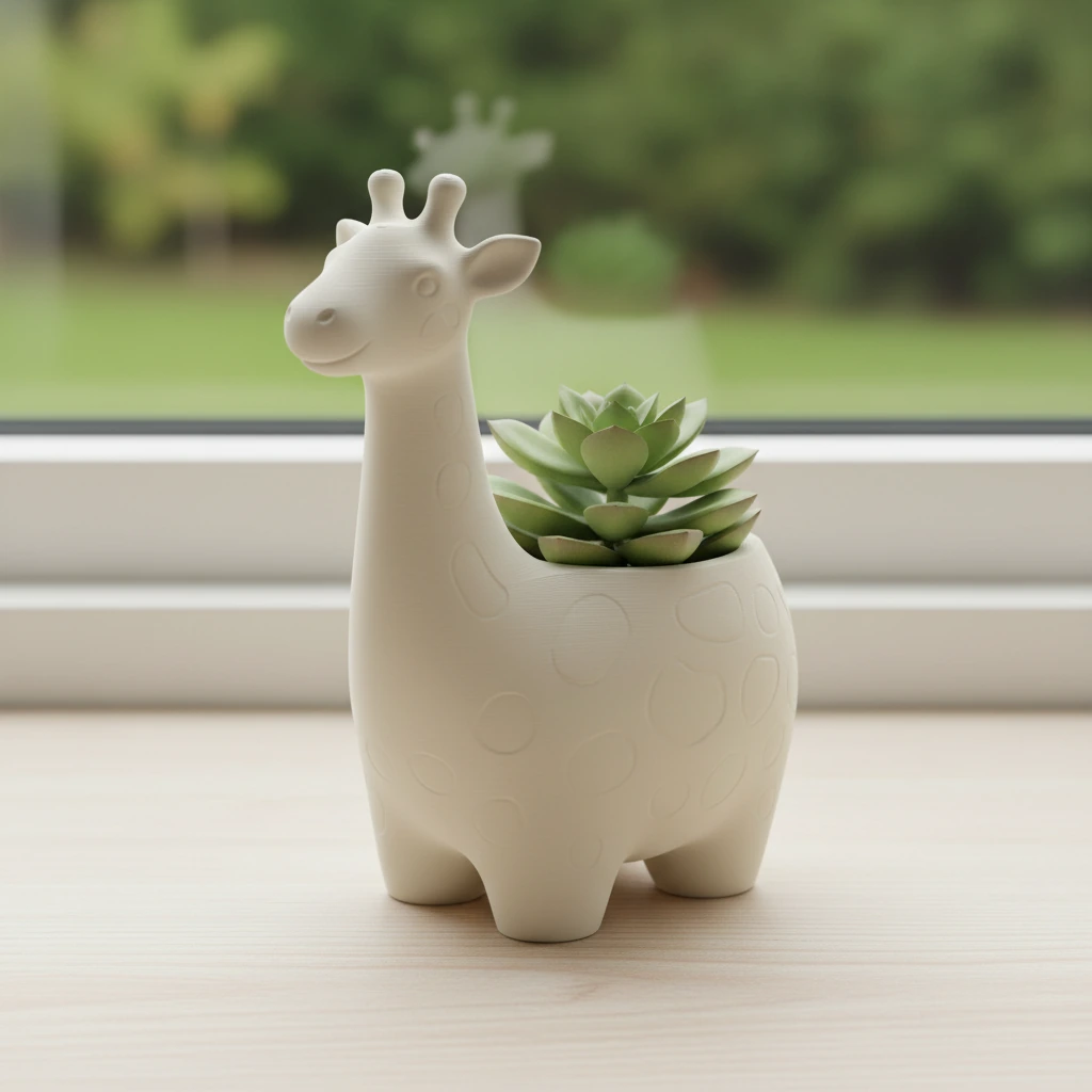 Ghiveci Decorativ Imprimat 3D cu Design Girafa pentru Plante Mici - culoare Alb, produs imprimat 3D Vibecraft