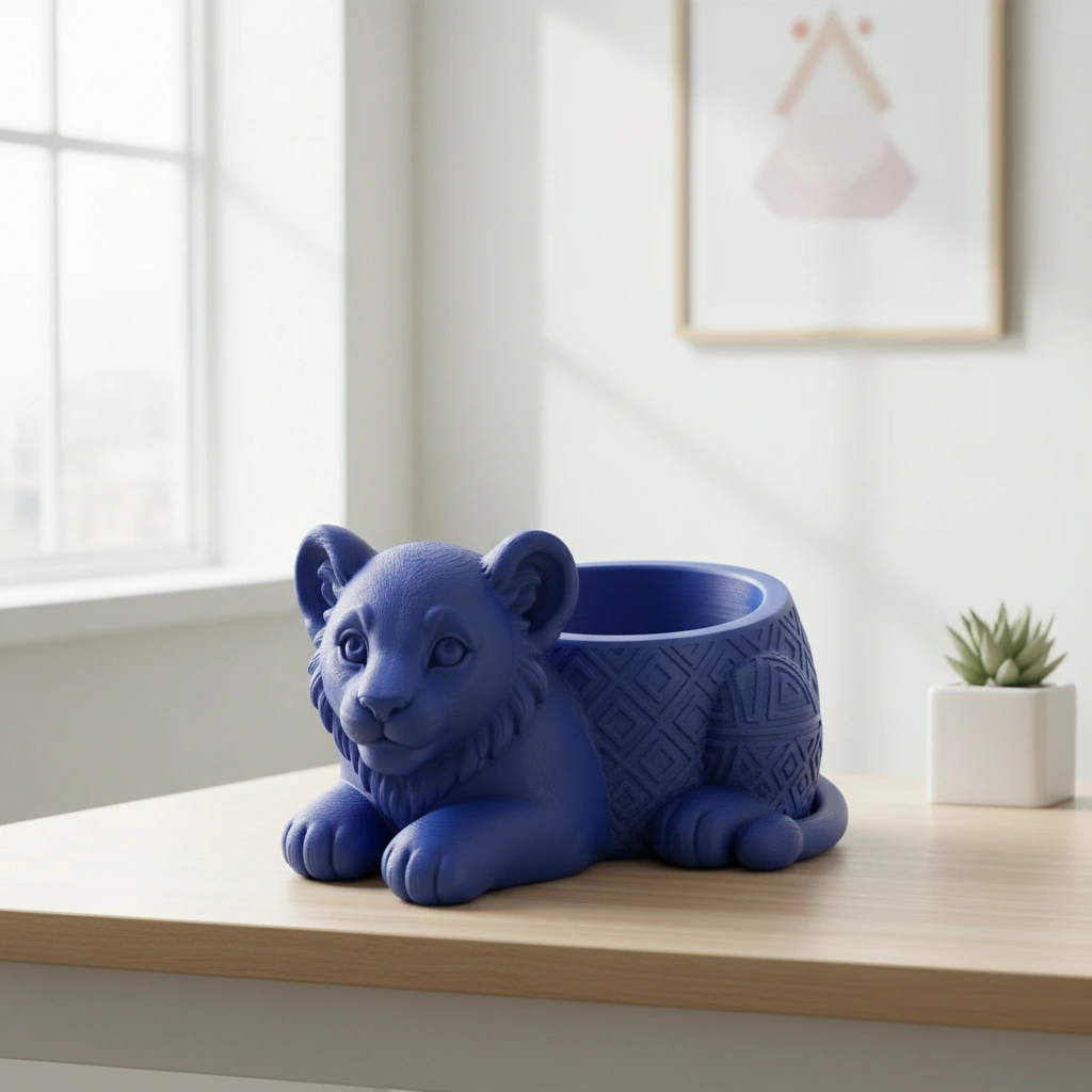 Ghiveci Decorativ Suport Plante Animalut Pui de Leu Imprimat 3D - culoare Albastru, imprimare 3D Vibecraft