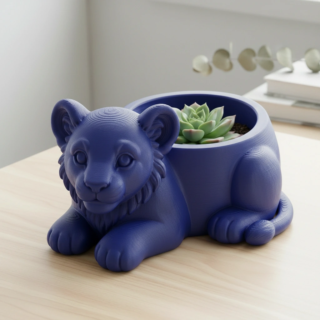 Ghiveci Decorativ Suport Plante Animalut Pui de Leu Imprimat 3D - culoare Albastru, imprimare 3D Vibecraft