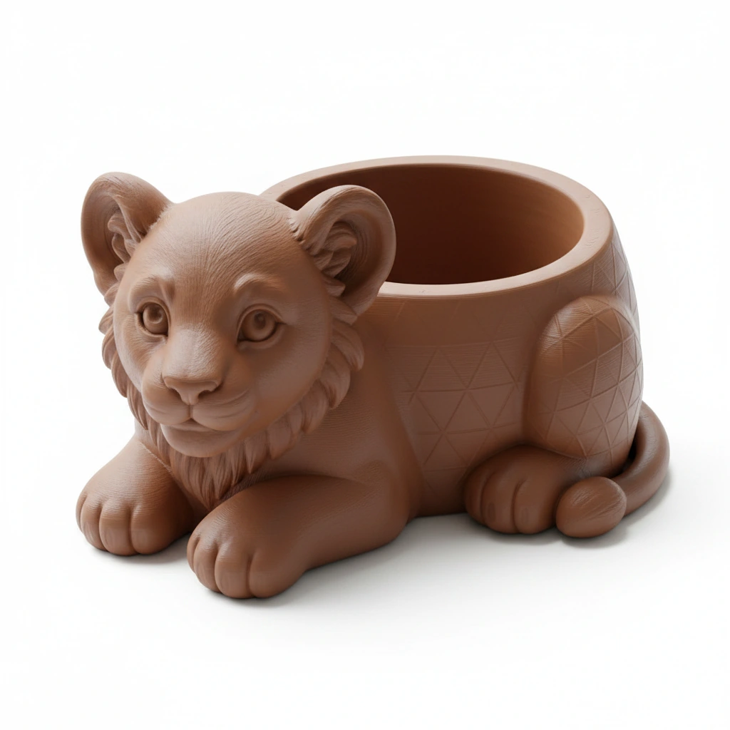 Ghiveci Decorativ Suport Plante Animalut Pui de Leu Imprimat 3D - culoare Maro, imprimare 3D Vibecraft