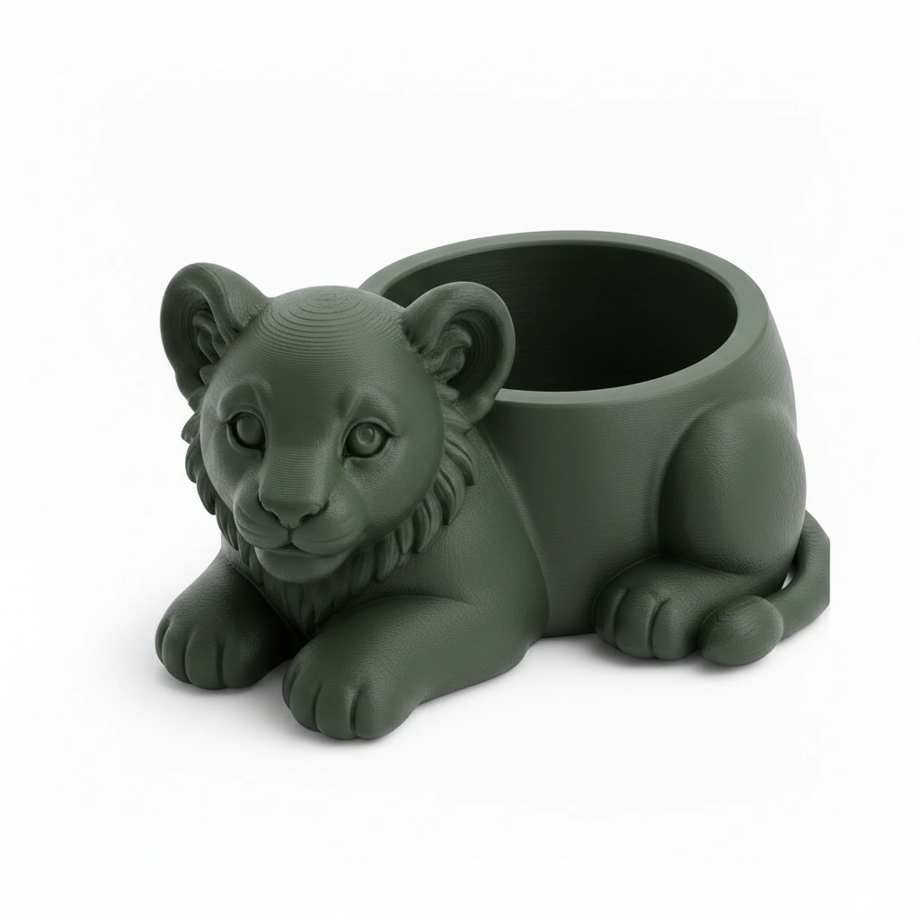 Ghiveci Decorativ Suport Plante Animalut Pui de Leu Imprimat 3D - Olive green compozit mat, imprimare 3D Vibecraft