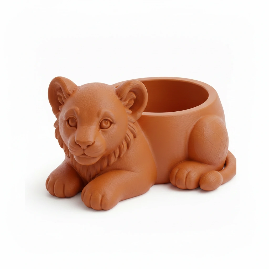 Ghiveci Decorativ Suport Plante Animalut Pui de Leu Imprimat 3D - Orange compozit mat, imprimare 3D Vibecraft